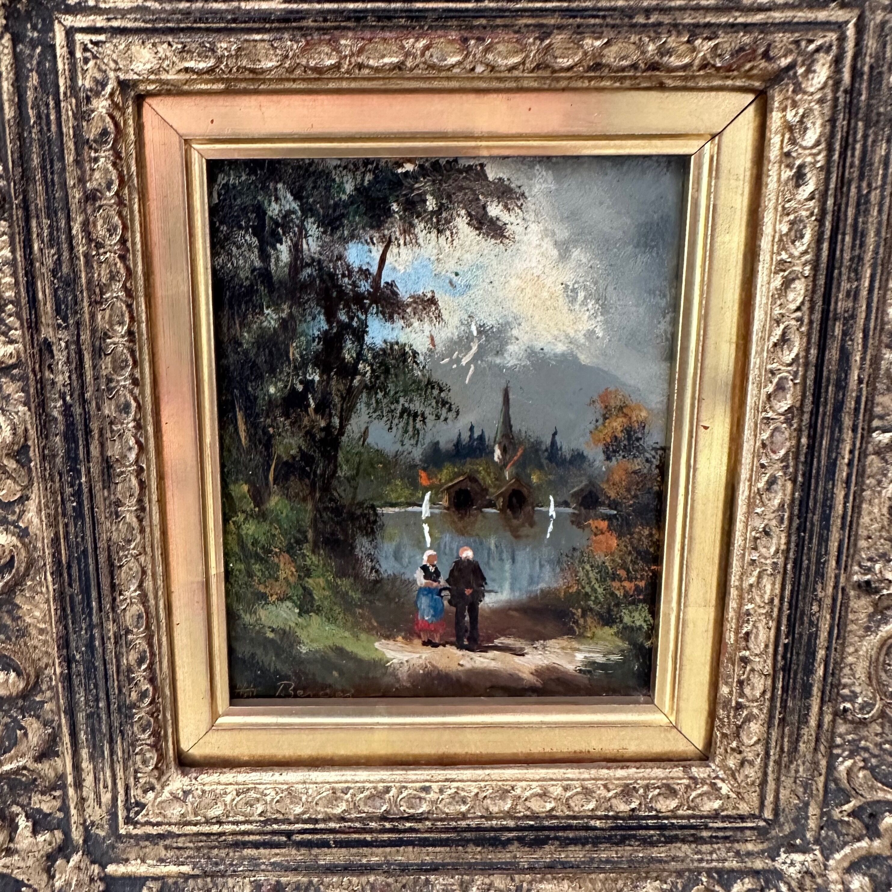 Heinrich berger, original oil painting framed, landscape image