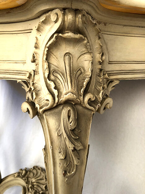 Louis XV style console in gray lacquered wood and marble top, nineteenth