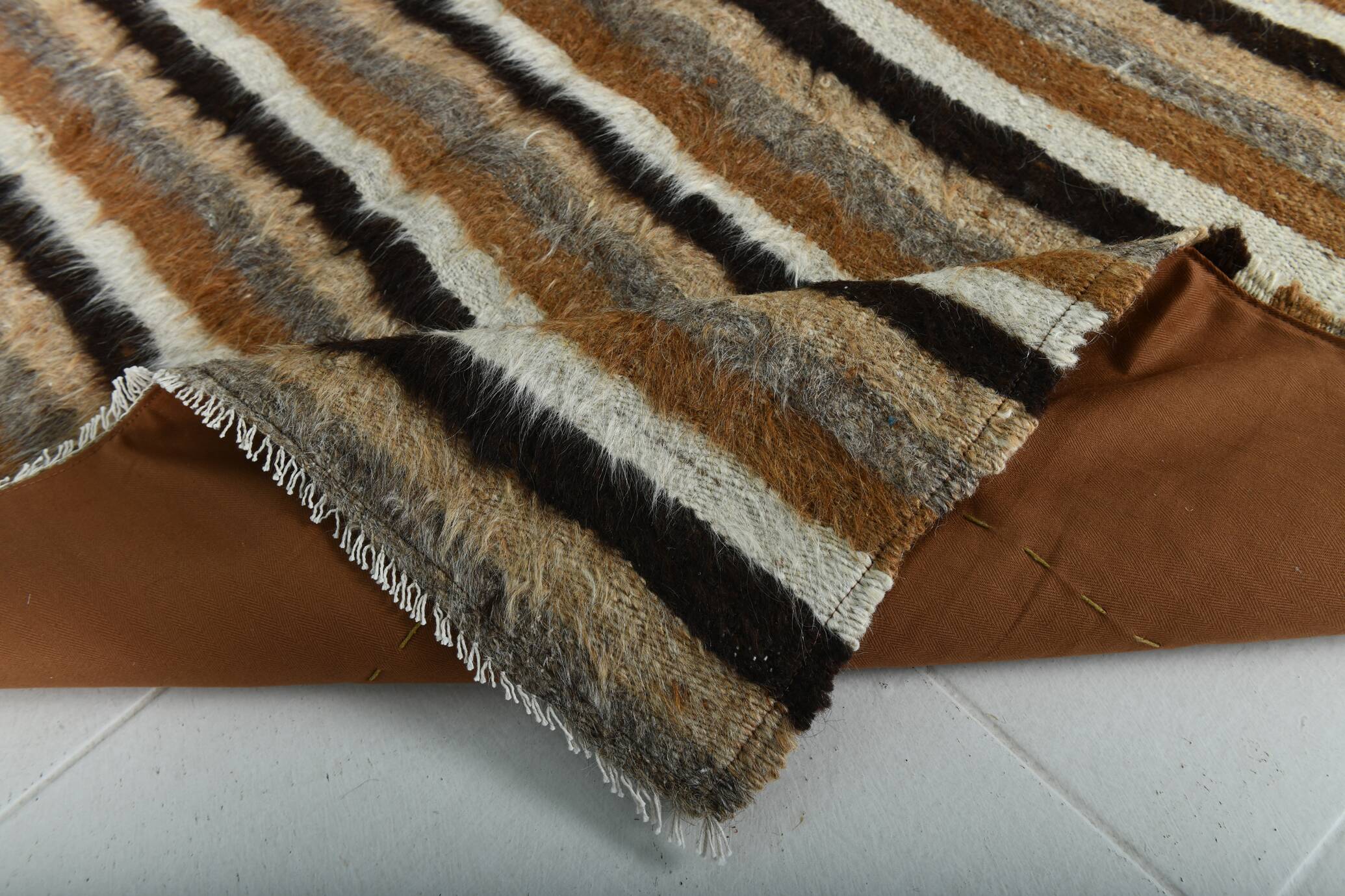 Striped Brown & Beige Vintage Kilim Rug, 133x170Cm