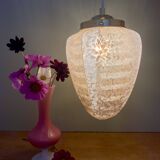 Vintage art deco globe pendant light in pink clichy glass