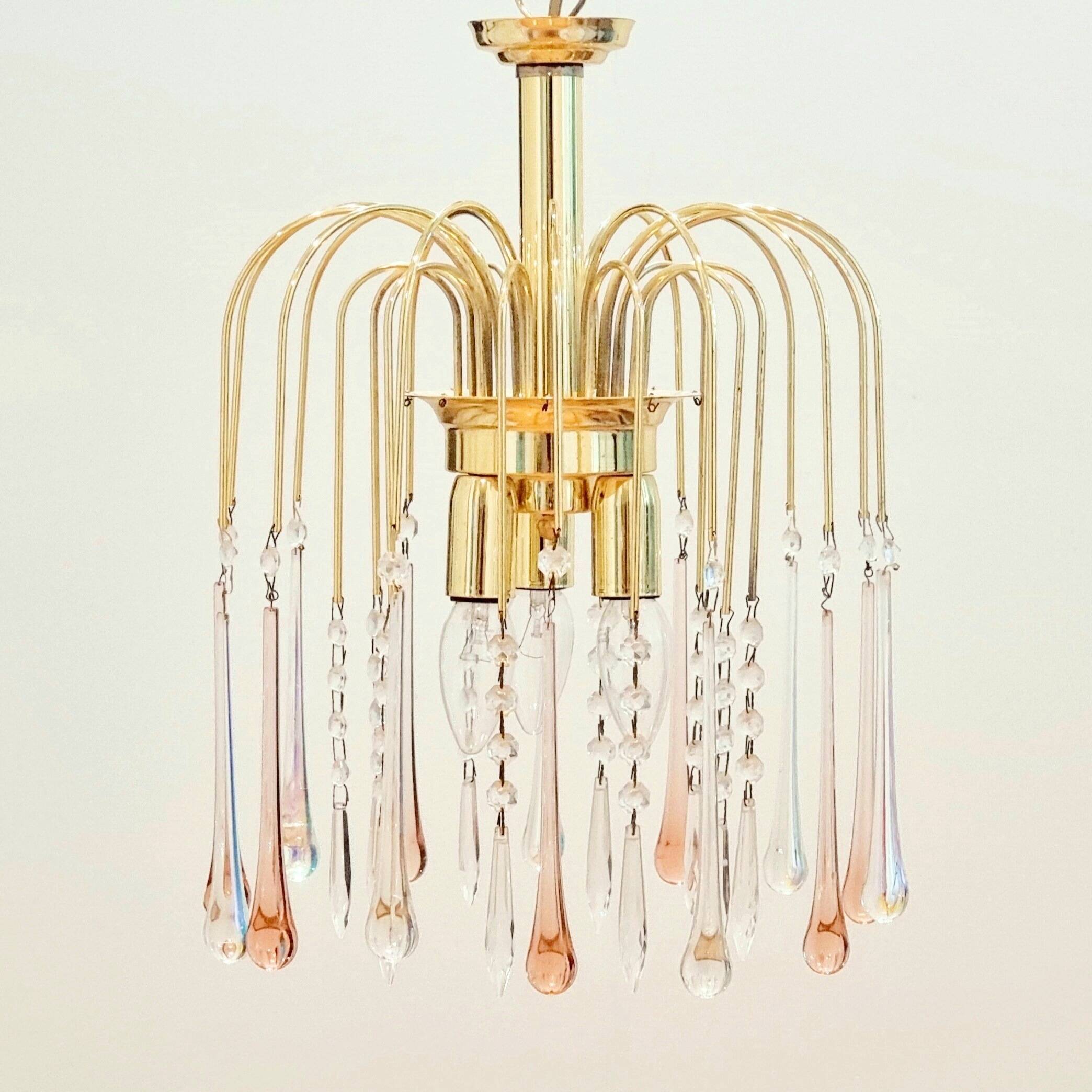 Murano Glass Teardrop Waterfall Chandelier, Italy, 1970s
