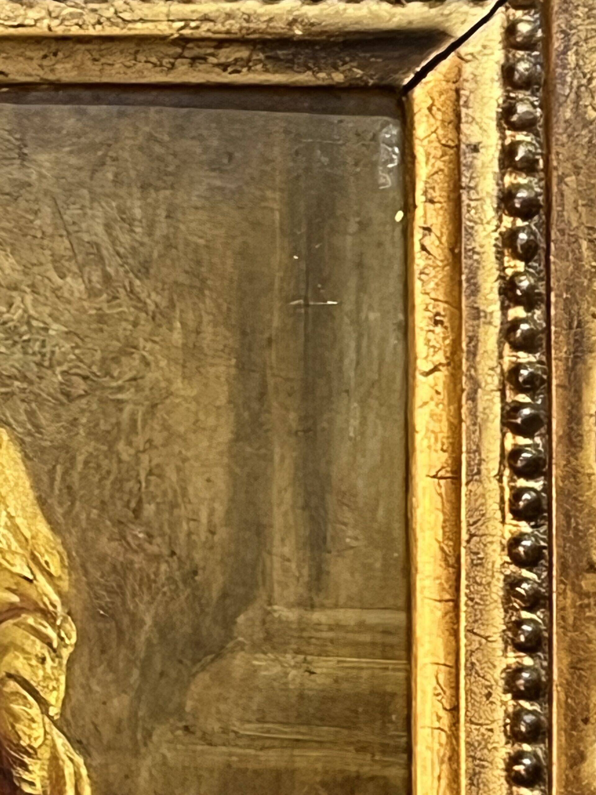 Oil on wood panel, woman with basket, signed LP, Jean Baptiste Le Prince?