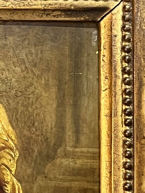 Huile sur panneau de bois, femme au panier, signé LP, Jean Baptiste Le Prince ?