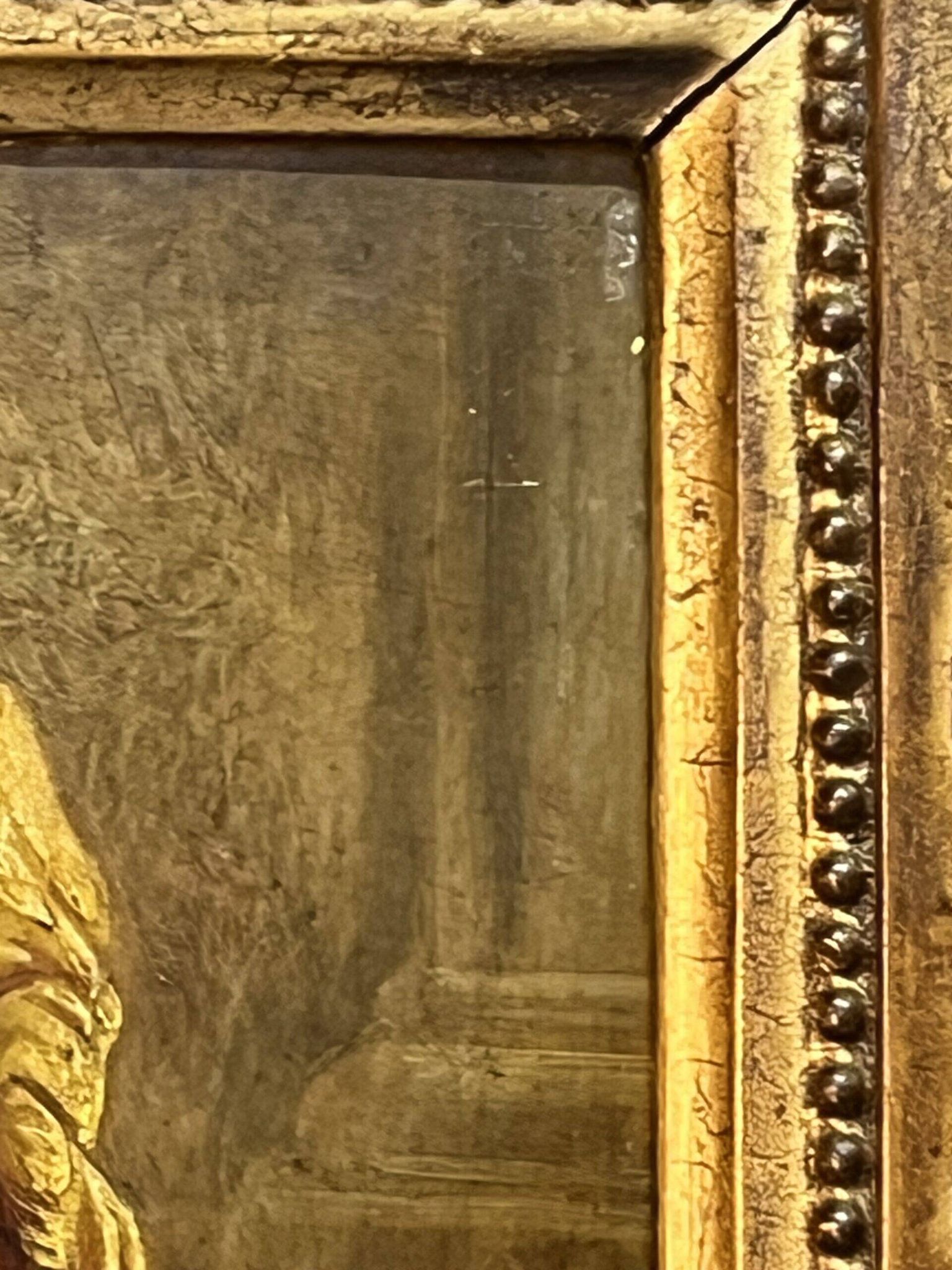 Oil on wood panel, woman with basket, signed LP, Jean Baptiste Le Prince?