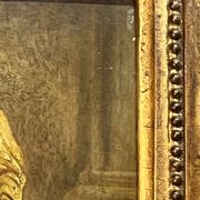 Oil on wood panel, woman with basket, signed LP, Jean Baptiste Le Prince?