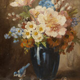 Bouquet de fleurs , Huile sur assiettes , 55 x 66 cm