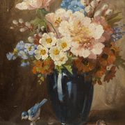 Bouquet de fleurs , Huile sur assiettes , 55 x 66 cm