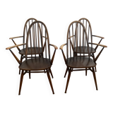 Rare set of 4 Ercol Quaker dining chairs / armchairs - English design 1960.