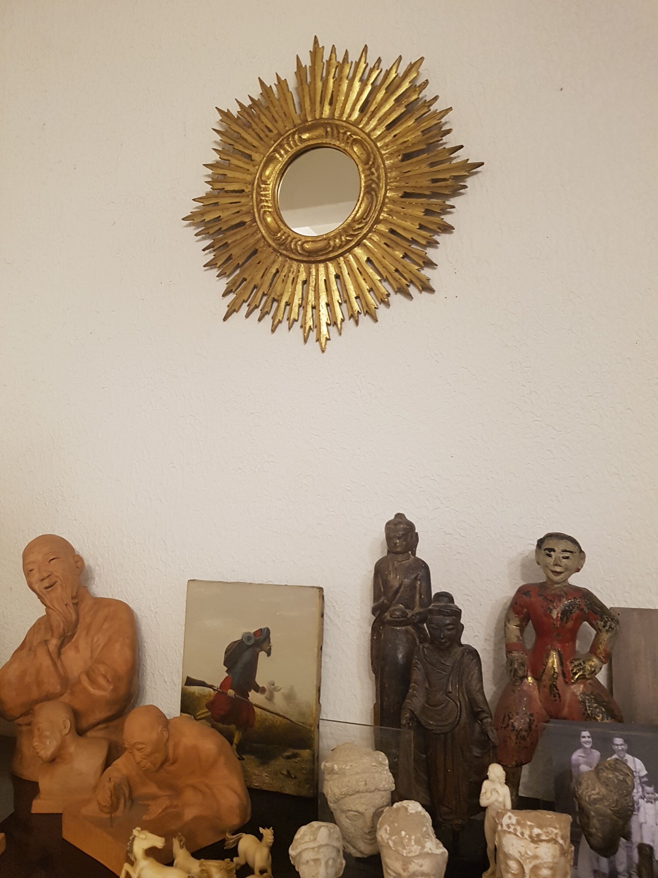 Sun mirror gilded with gold leaf Vintage 50s 42cm