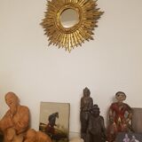 Sun mirror gilded with gold leaf Vintage 50s 42cm