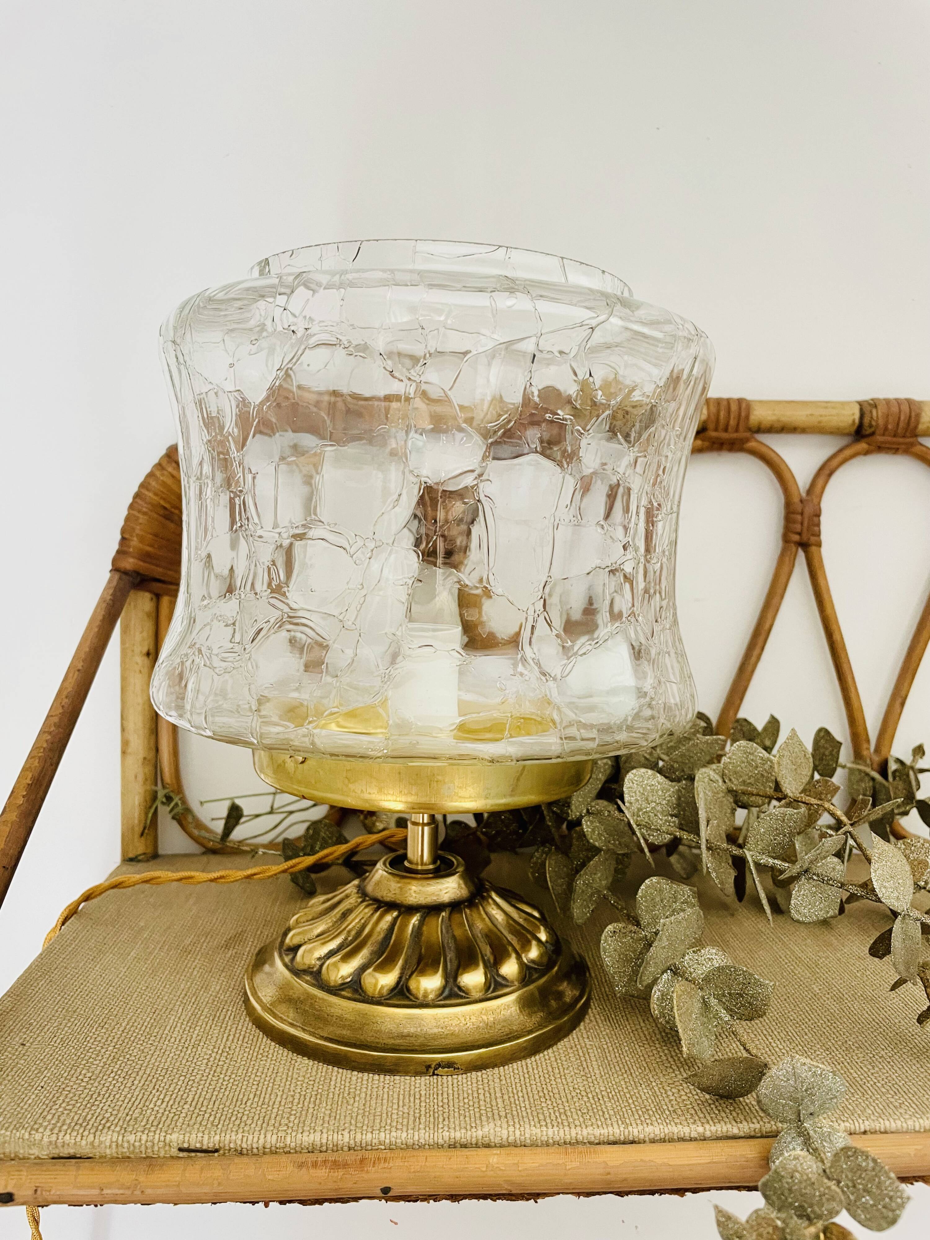 Table lamp in cracked glass and vintage gilded brass base