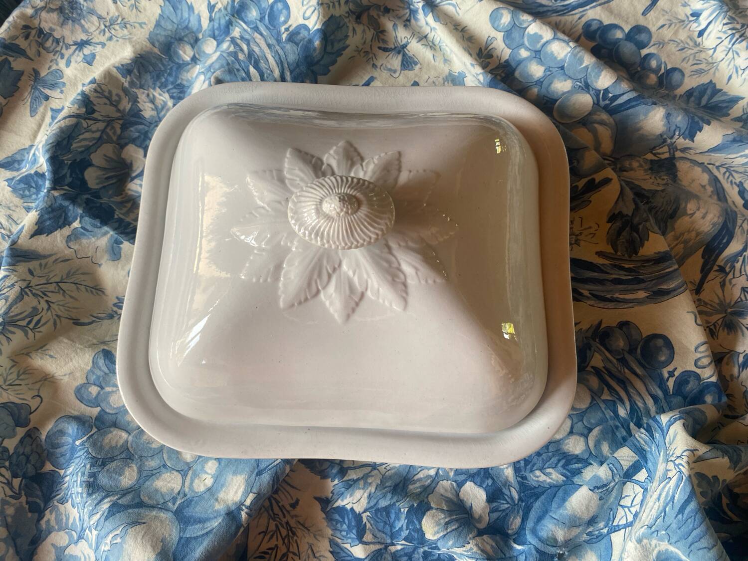 Large antique Villeroy and Boch porcelain dome dish