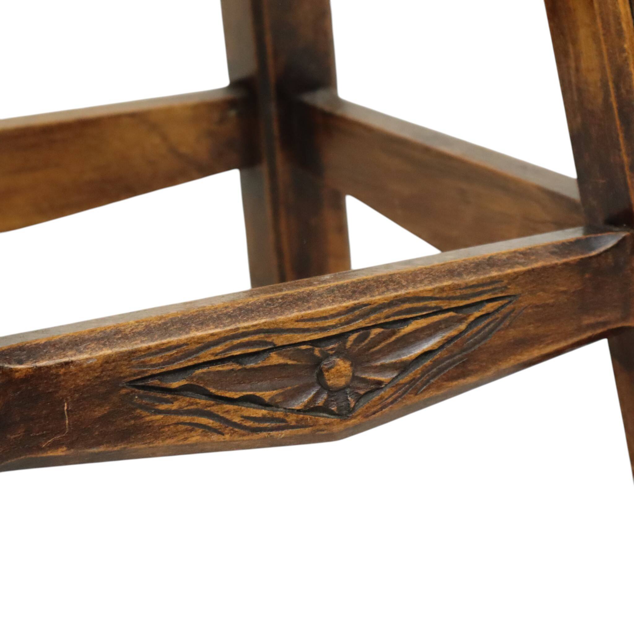 Characterful Solid Wood Vintage Stool Sculpted