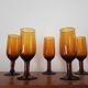 Set of 5 amber stemmed glasses