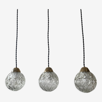 Set of 3 vintage round pendant lamps