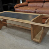 Coffee table in solid oak and metal by Guillerme & Chambron 1950s