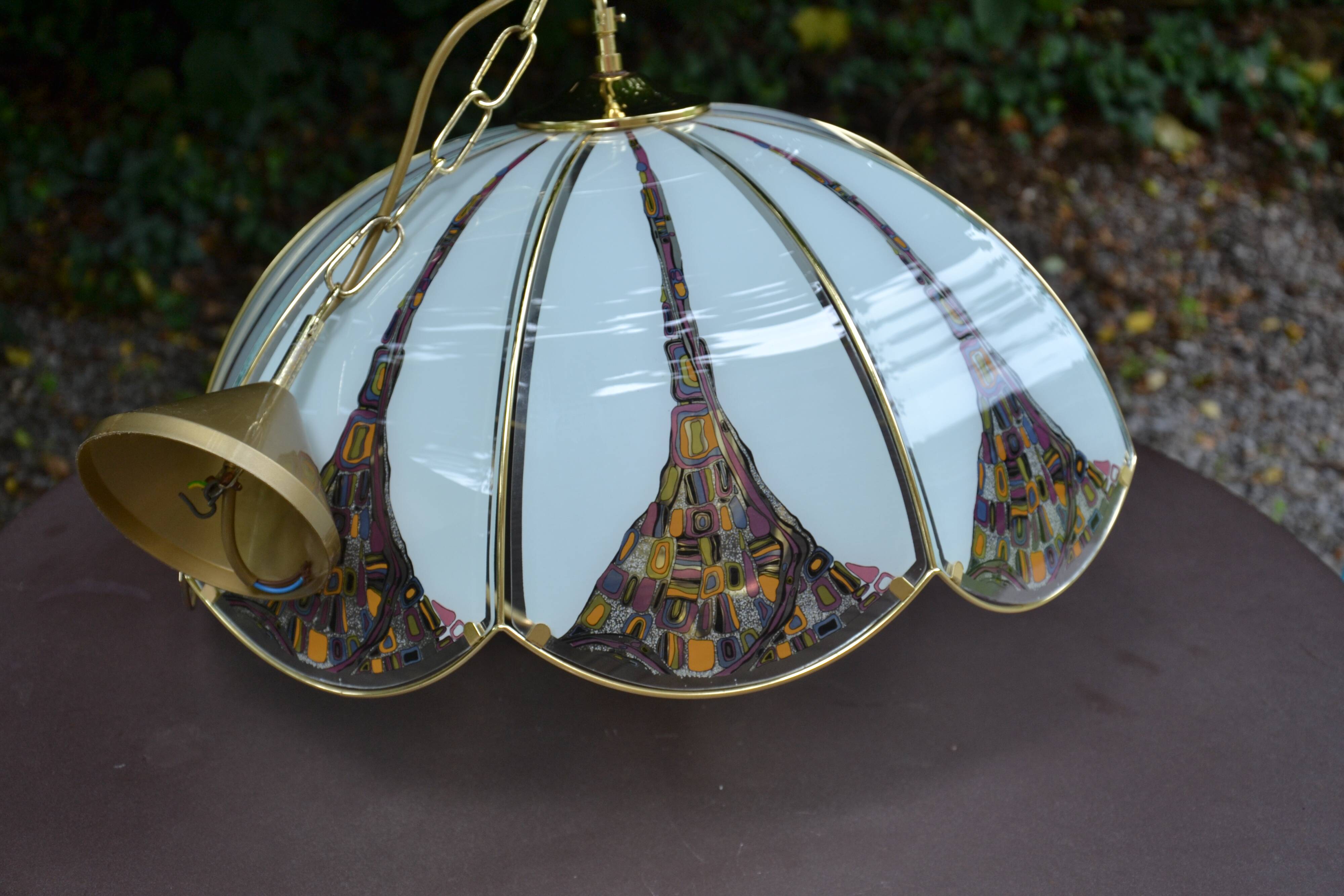Suspension/lustre verre et laiton des années 80