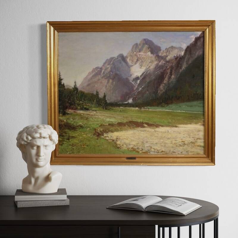 Peinture italienne vue de montagne de la Croda Rossa d'Ampezzo.