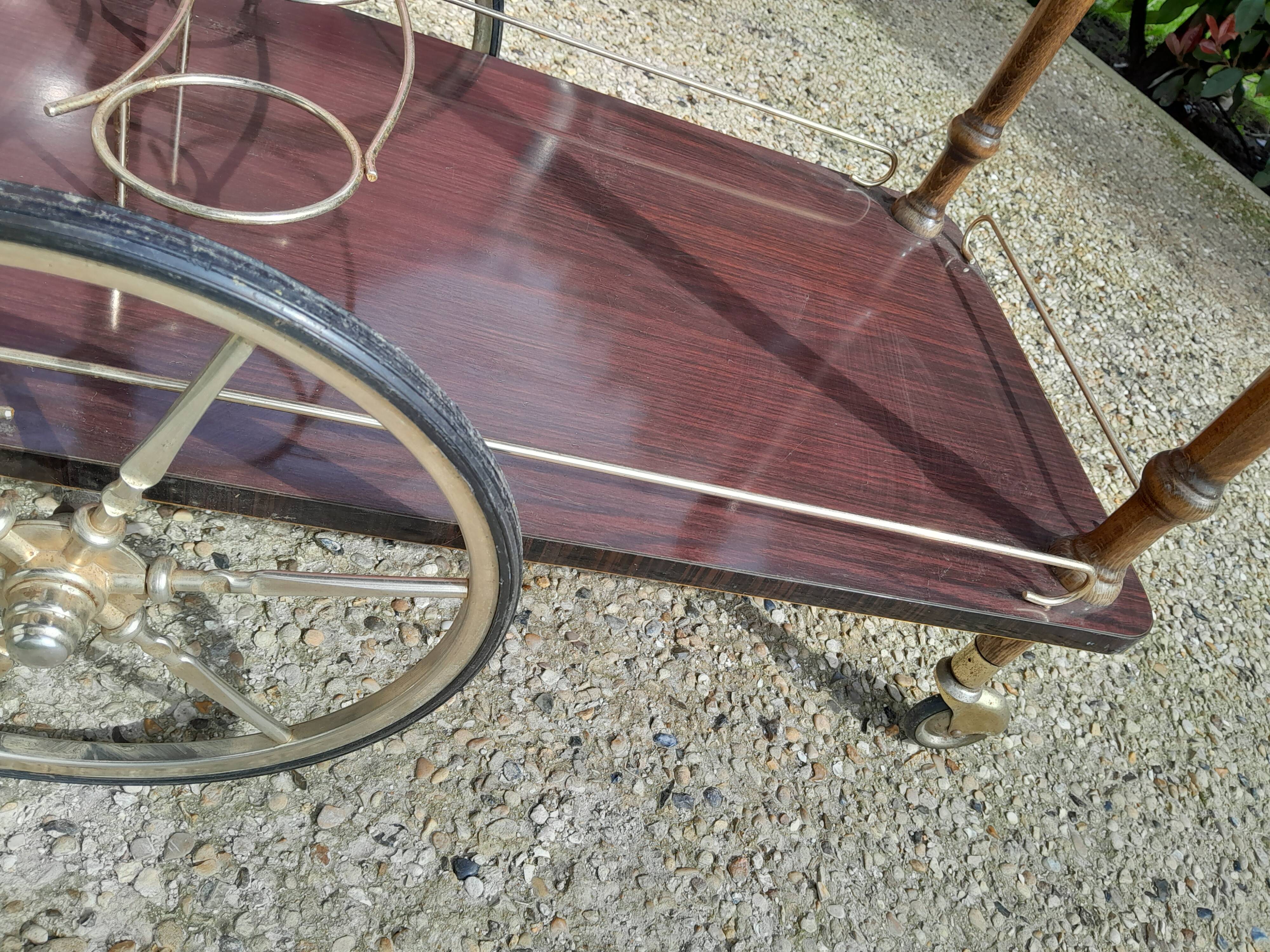 Servante desserte a roulante vintage laiton