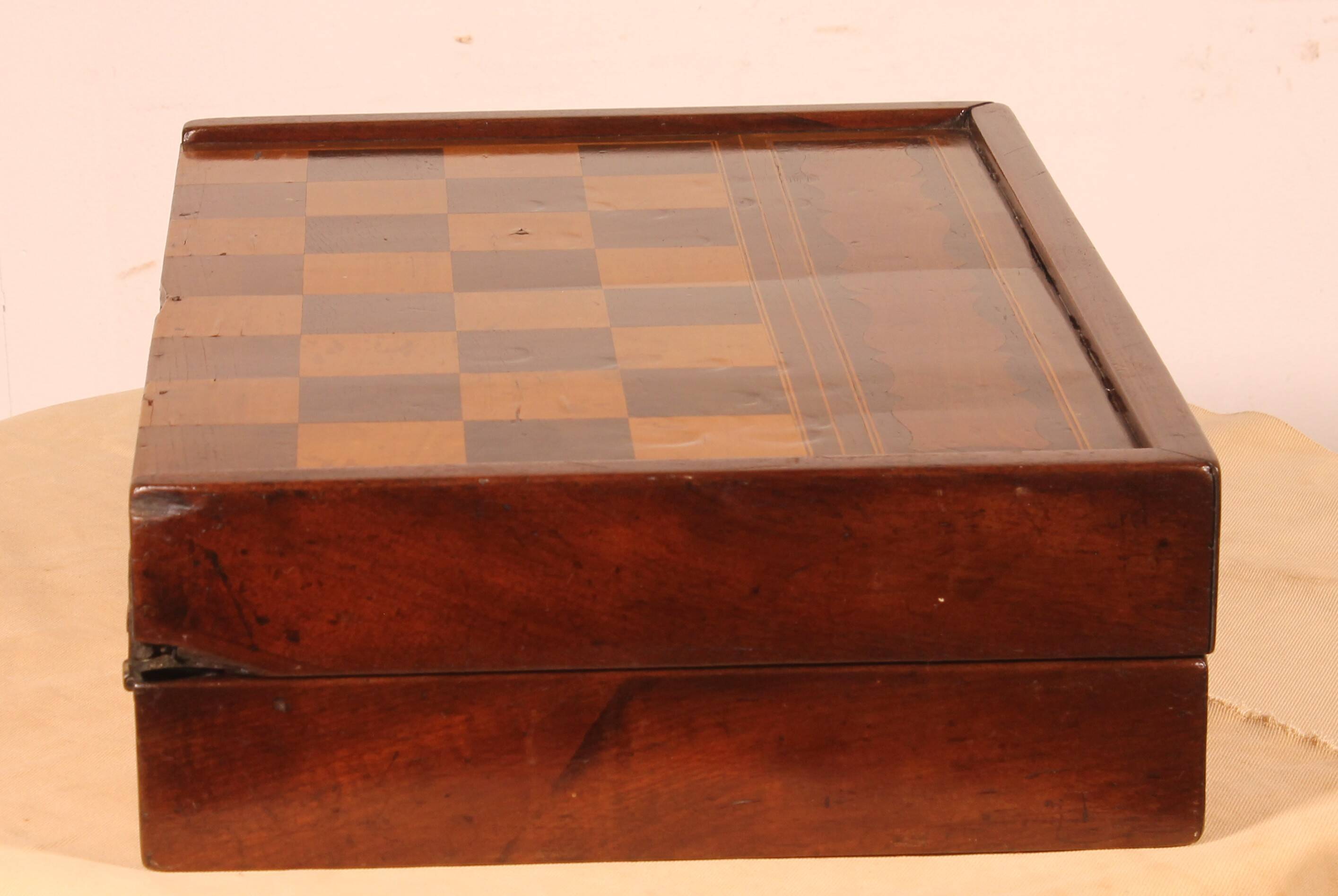 19th century games box in walnut and boxwood