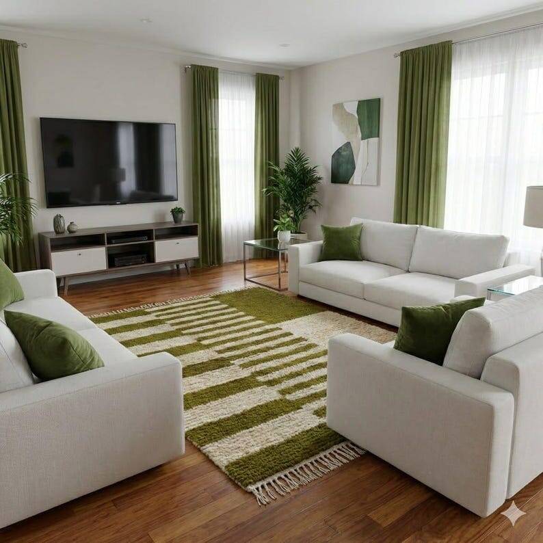 Handmade pure wool beni ourain rug green 1.5/2.5 m