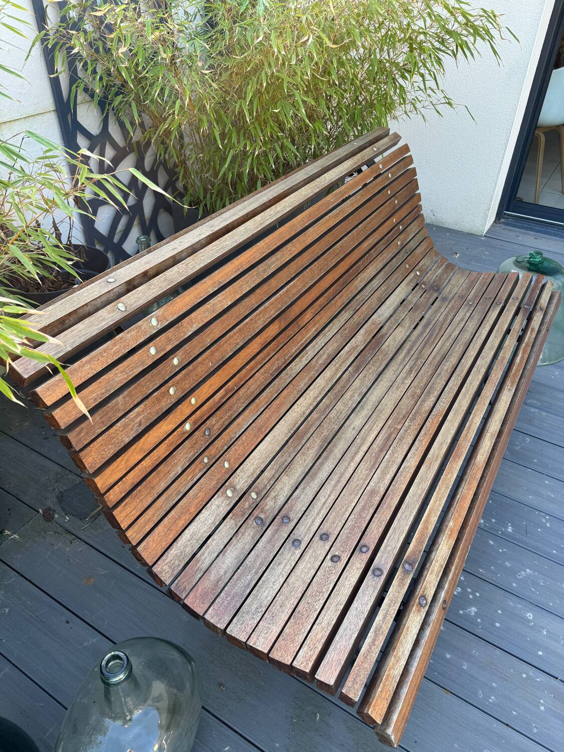 Old slatted public bench
