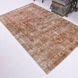 5x8 Peach Orange Handmade Wool Vintage Rug, 144x234Cm