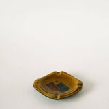 Ceramic and green leather ashtray, abstract patterns, black and brown, design, 1960.