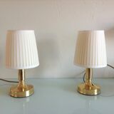 Pair of bedside lamps in golden metal and lampshade creme / vintage years 60-70