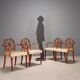 Antique cherry wood and fabric armchairs, United Kingdom, 20th century