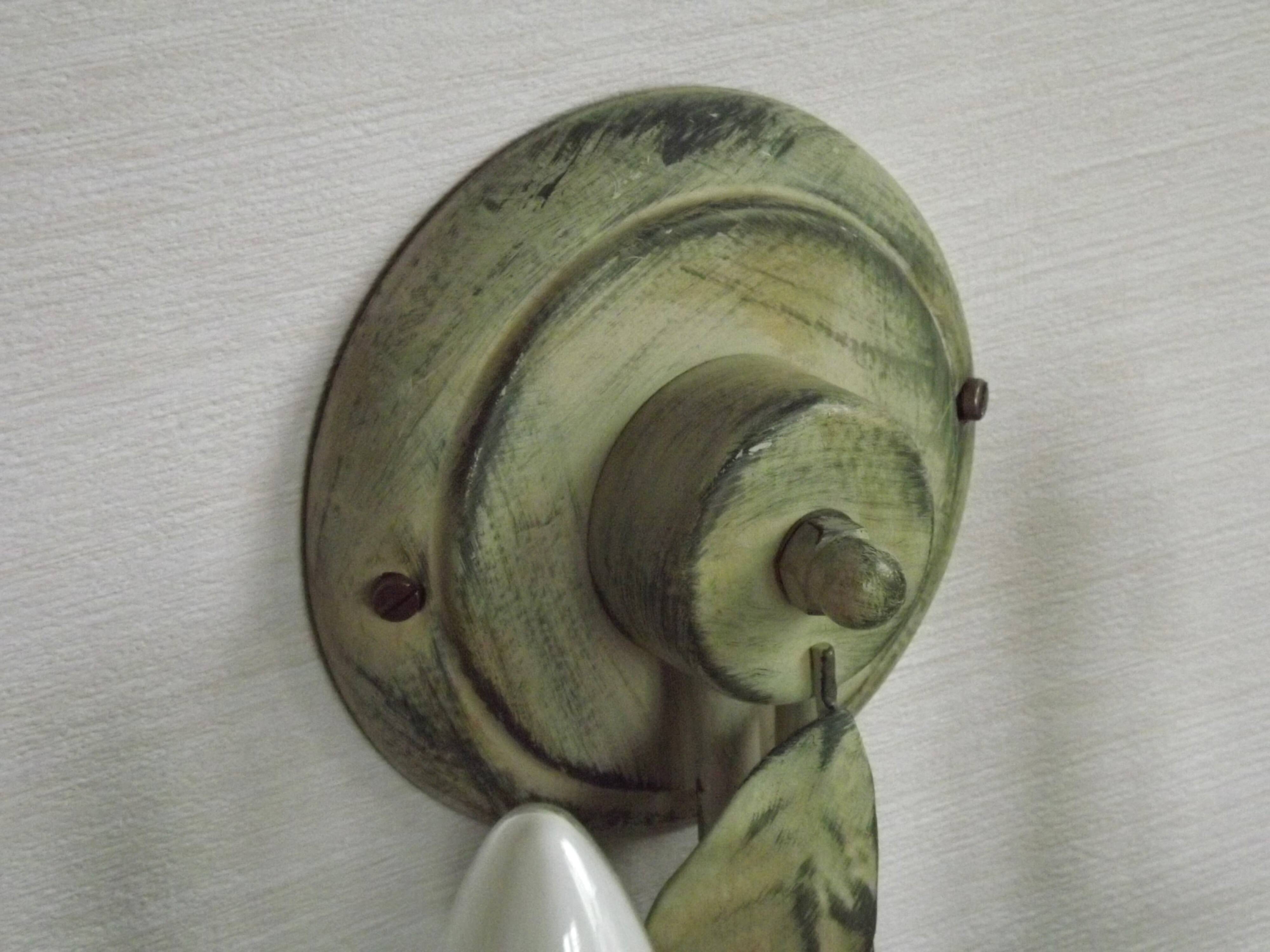 Pair of Vintage Italian Double Wall Lights Leaf Detail Green & Gold Finish