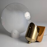 Vintage Wood, Brass and Two-Tone Oval Glass Wall Lamp, Italy, 1970s