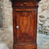 Antique Louis-Philippe style bedside table with walnut veneer and marble top