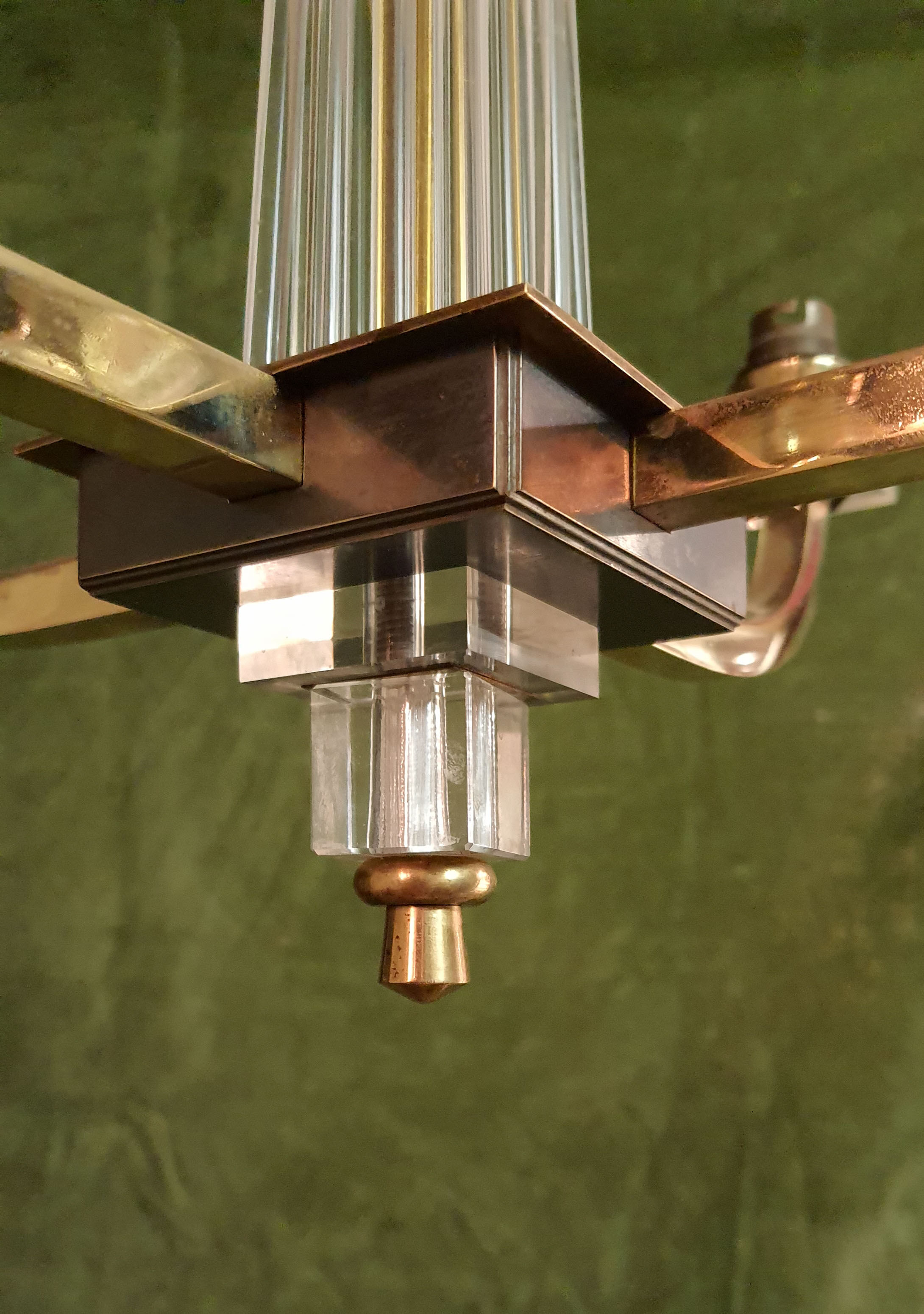Art deco brass and glass chandelier 1940