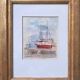 Watercolor painting "trawler in cable" signed vialet (19)83 + frame