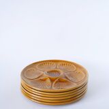 Set of 6 Moulins des Loups oyster plates, Mustard, 1960