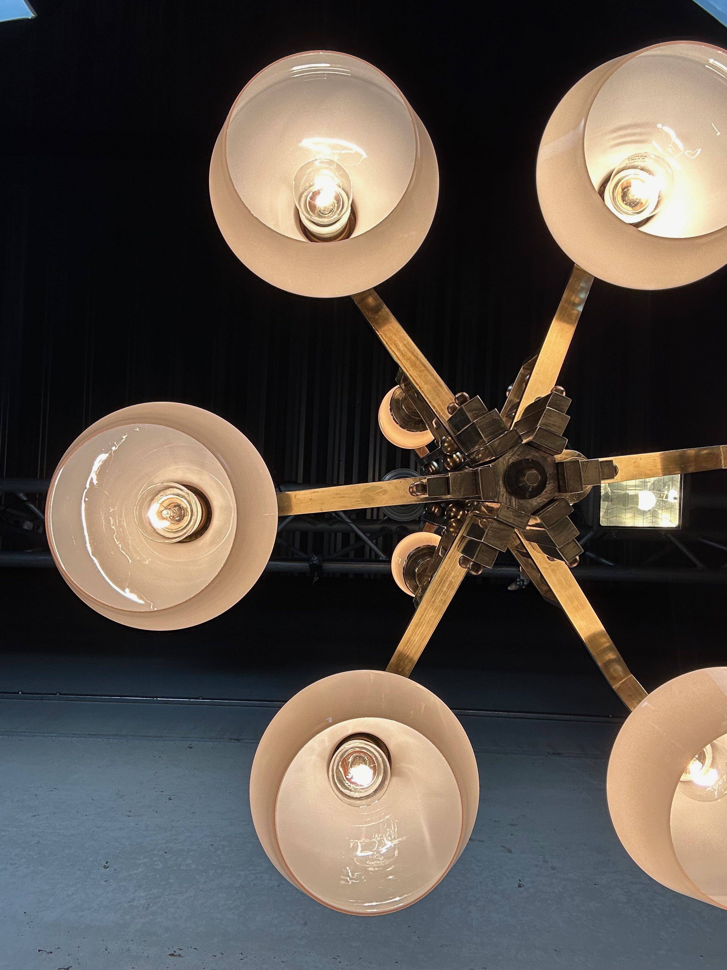 Art deco chandelier – opaline and brass
