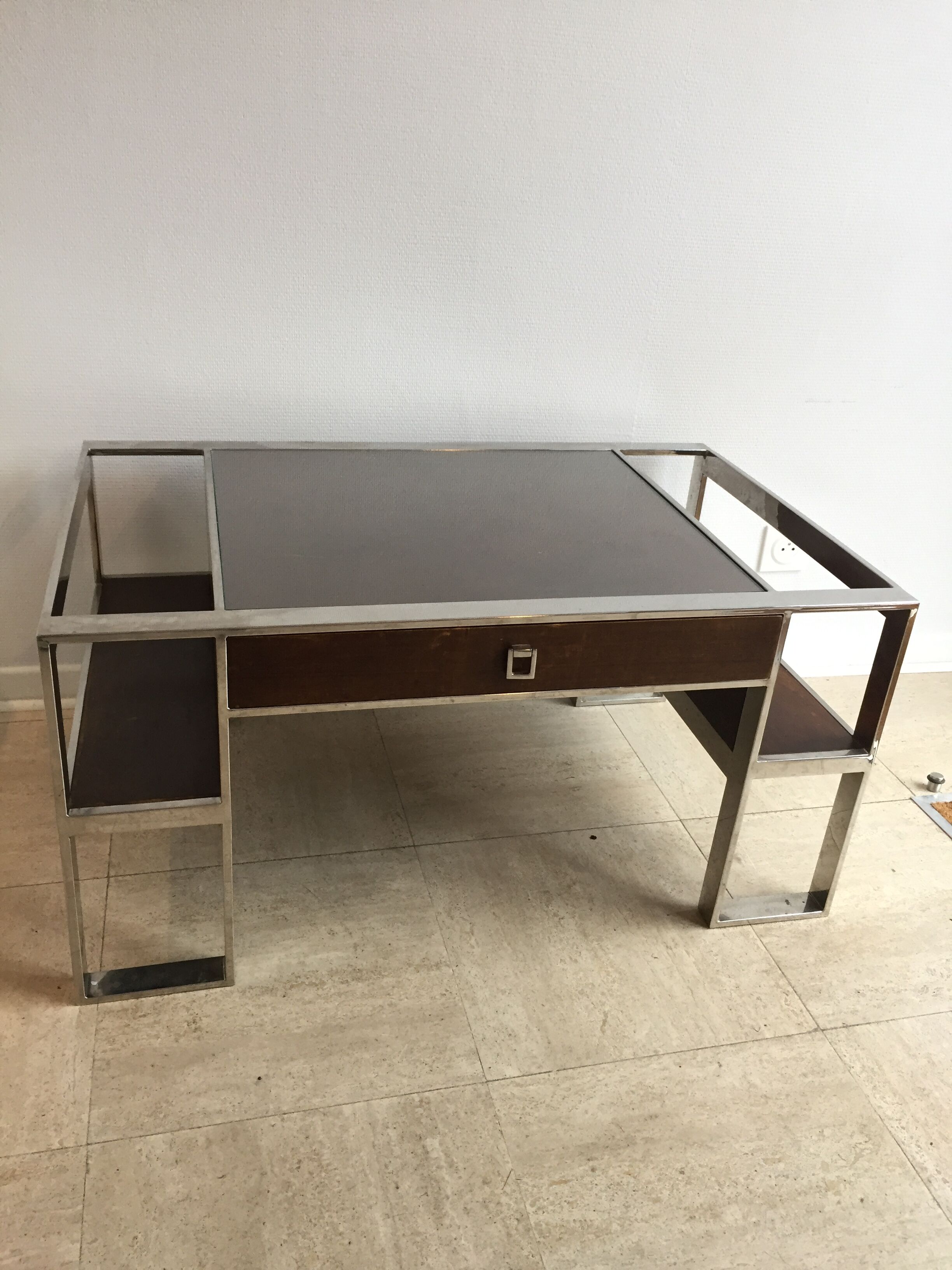 Art deco coffee table in glass and chrome