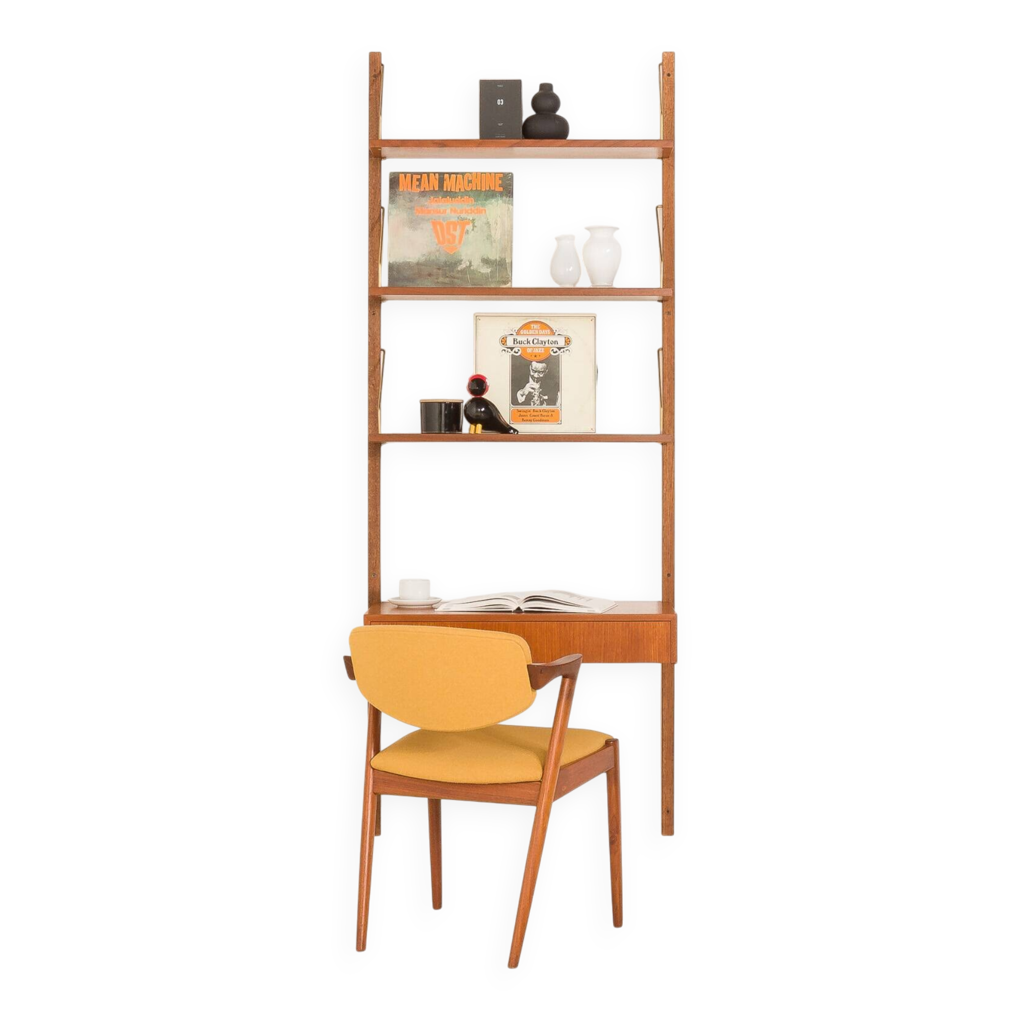 Danish mid-century teak shelving unit with a desk, 1970s