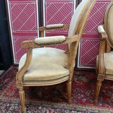 Pair of armchairs medallion Louis XV style, yellow velvet