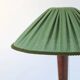 Recycled vintage lamp — spindle wooden base, pleated green linen shade