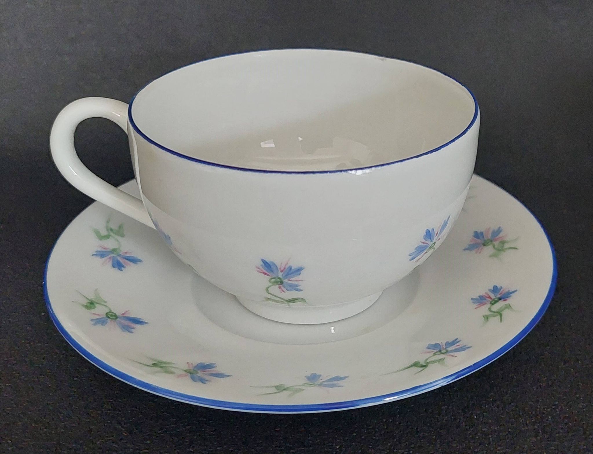 Porcelain cup with hand-painted cornflower decoration A.M