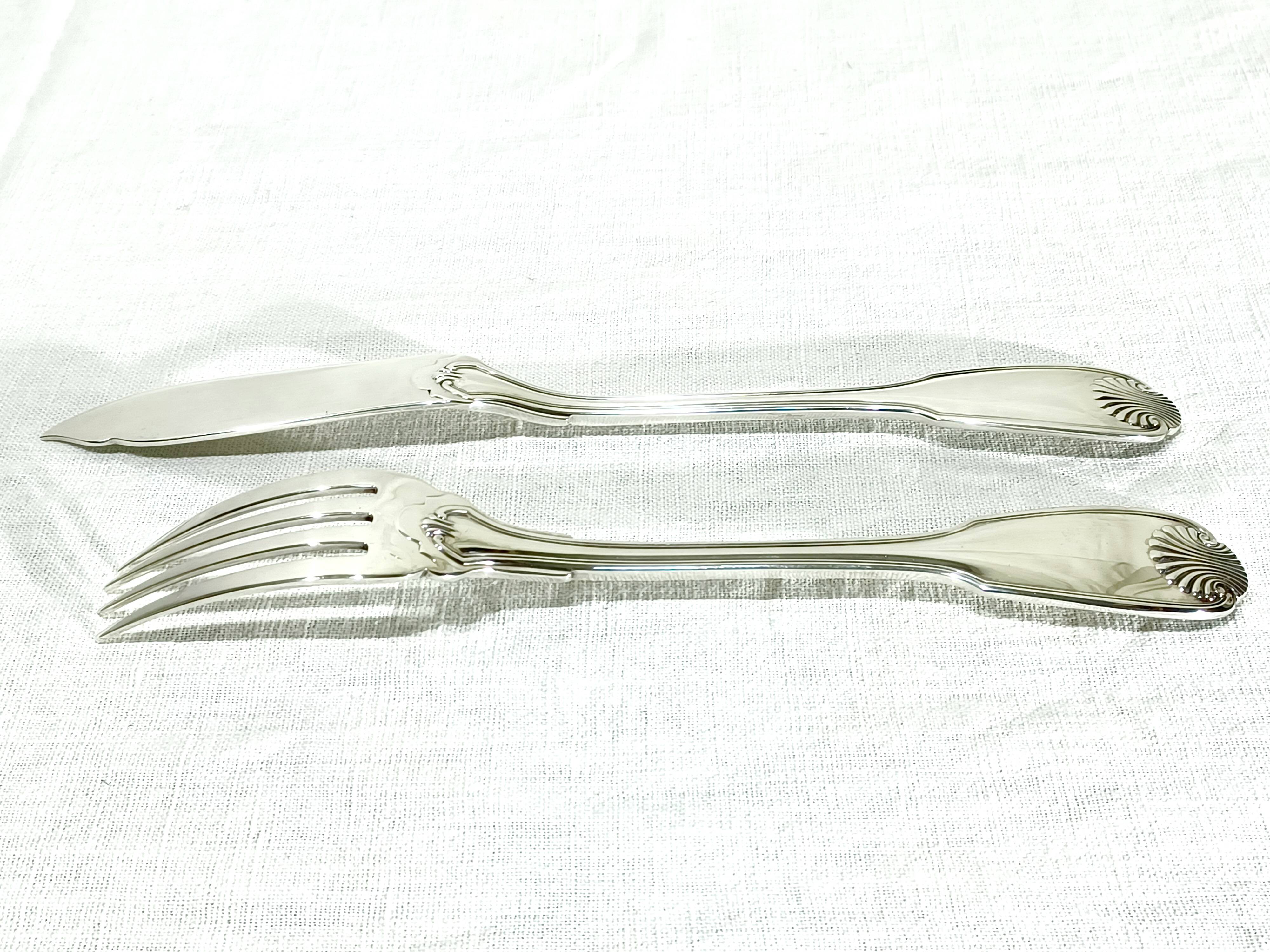 Christofle – 12-piece solid silver fish cutlery set, Vendôme model