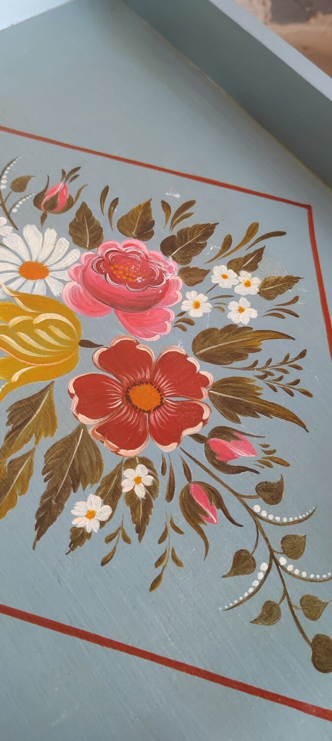 Hand-painted blue wooden tray