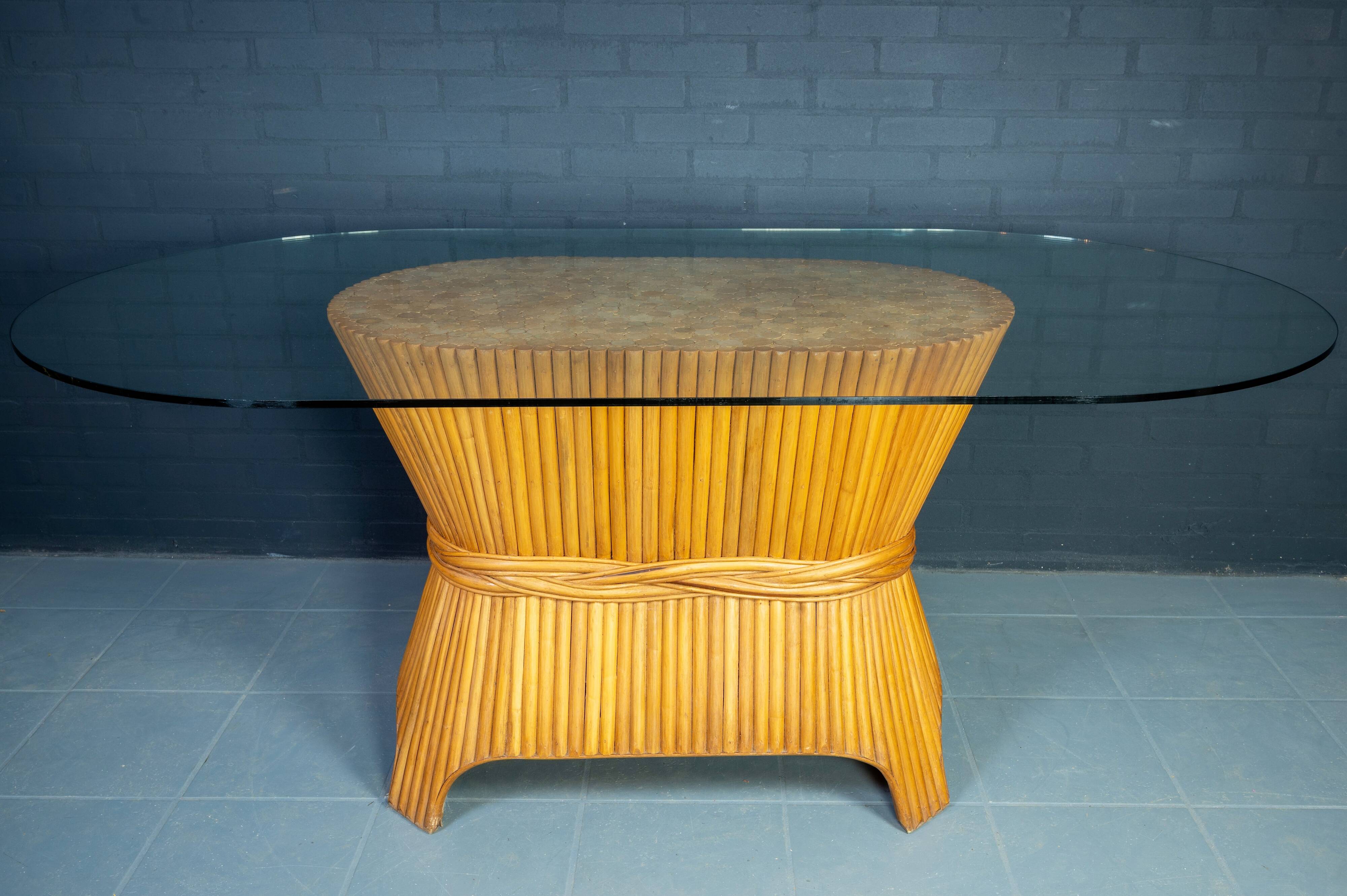 McGuire sheaf of wheat bamboo dining table, USA 1980s