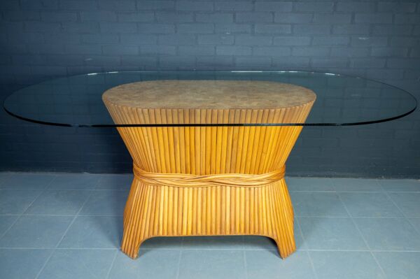 Table à manger McGuire en gerbe de bambou de blé, États-Unis, années 1980