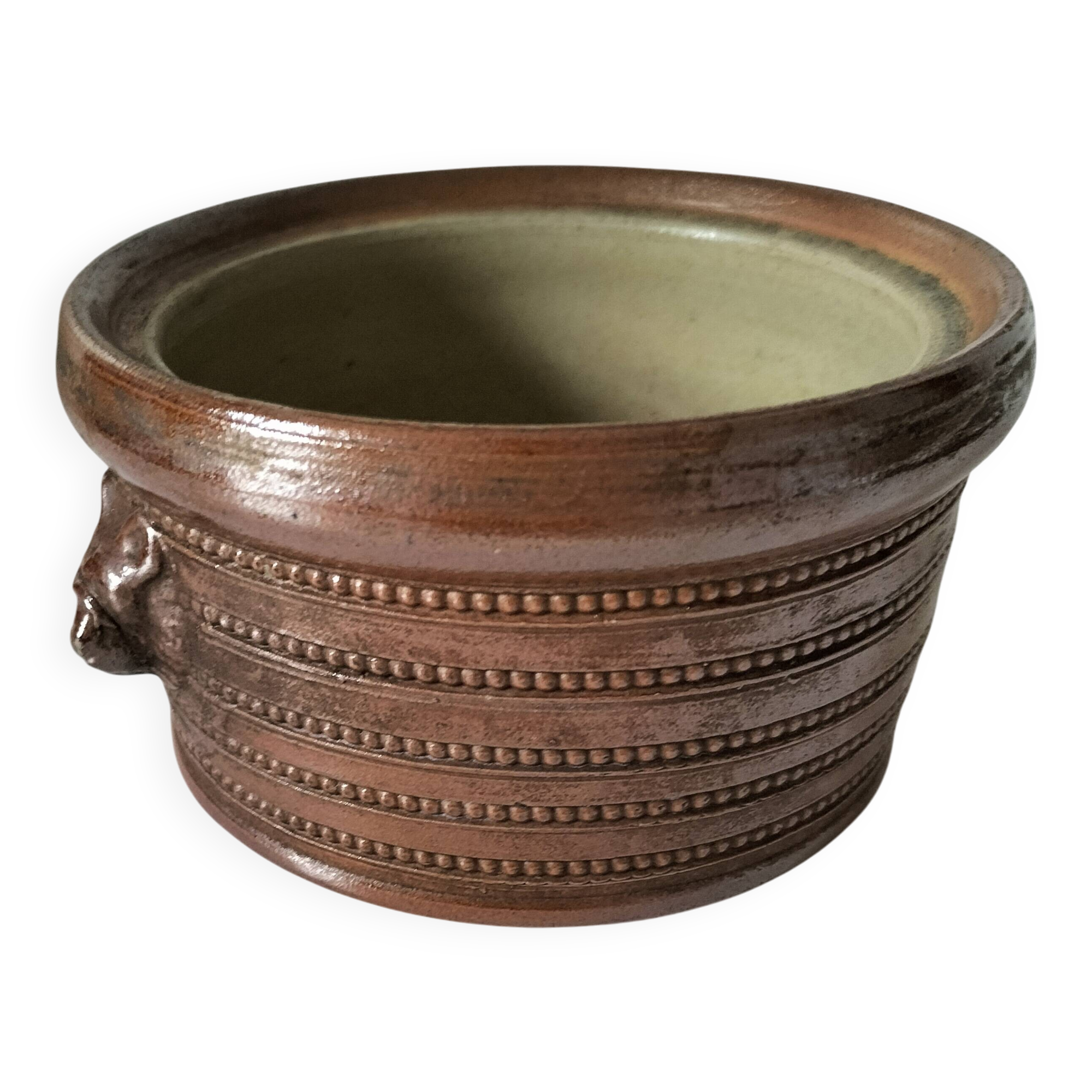 Stoneware pot Corneau Myennes decorated with hares