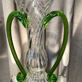 Large soliflore vase with transparent and green handles