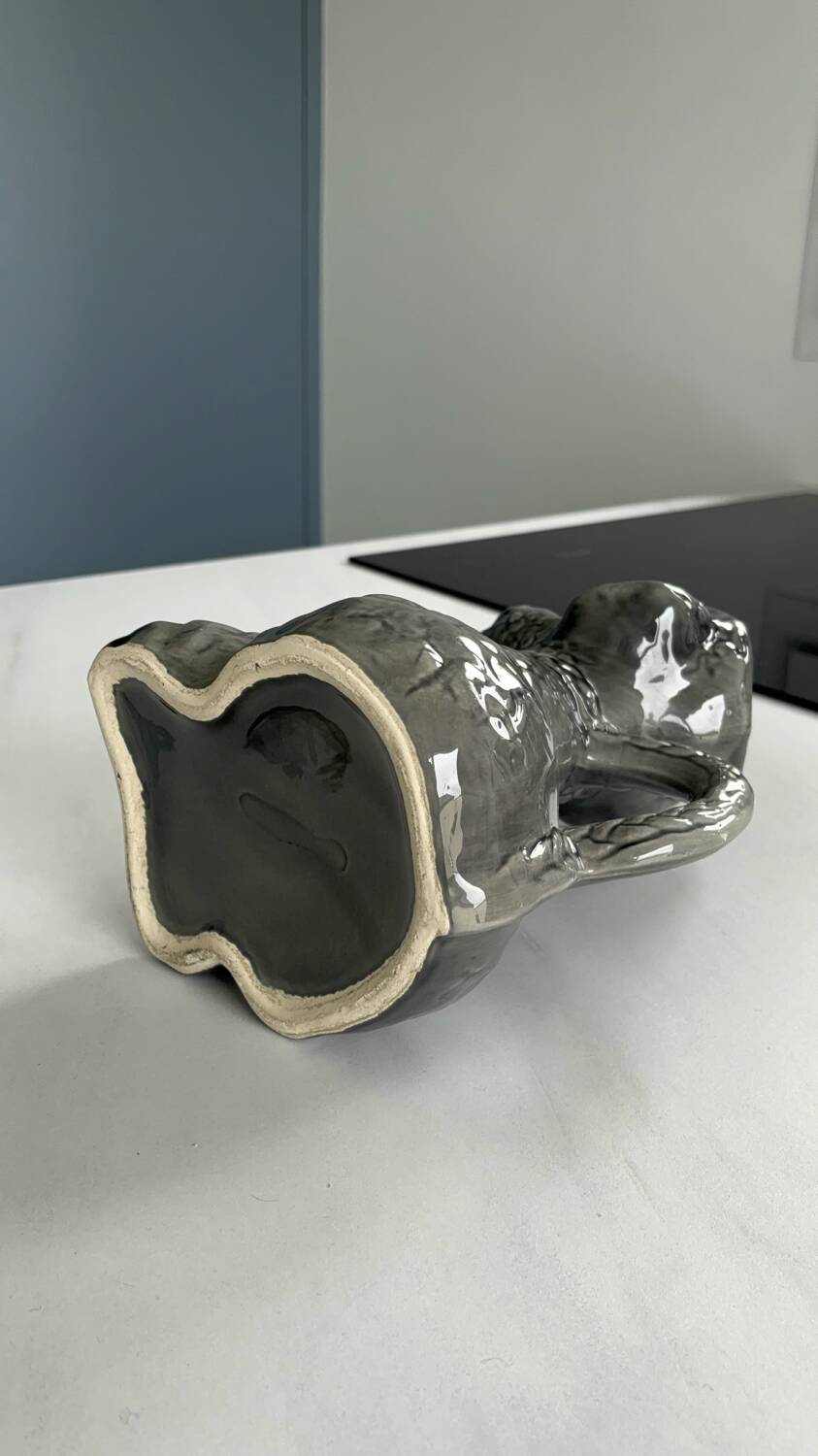 Vintage grey poodle-shaped pitcher – Zoomorphic ceramic carafe