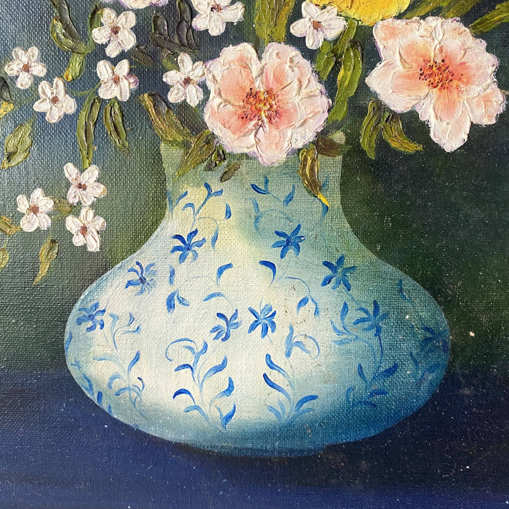 Peinture bouquet huile sur toile 38X38